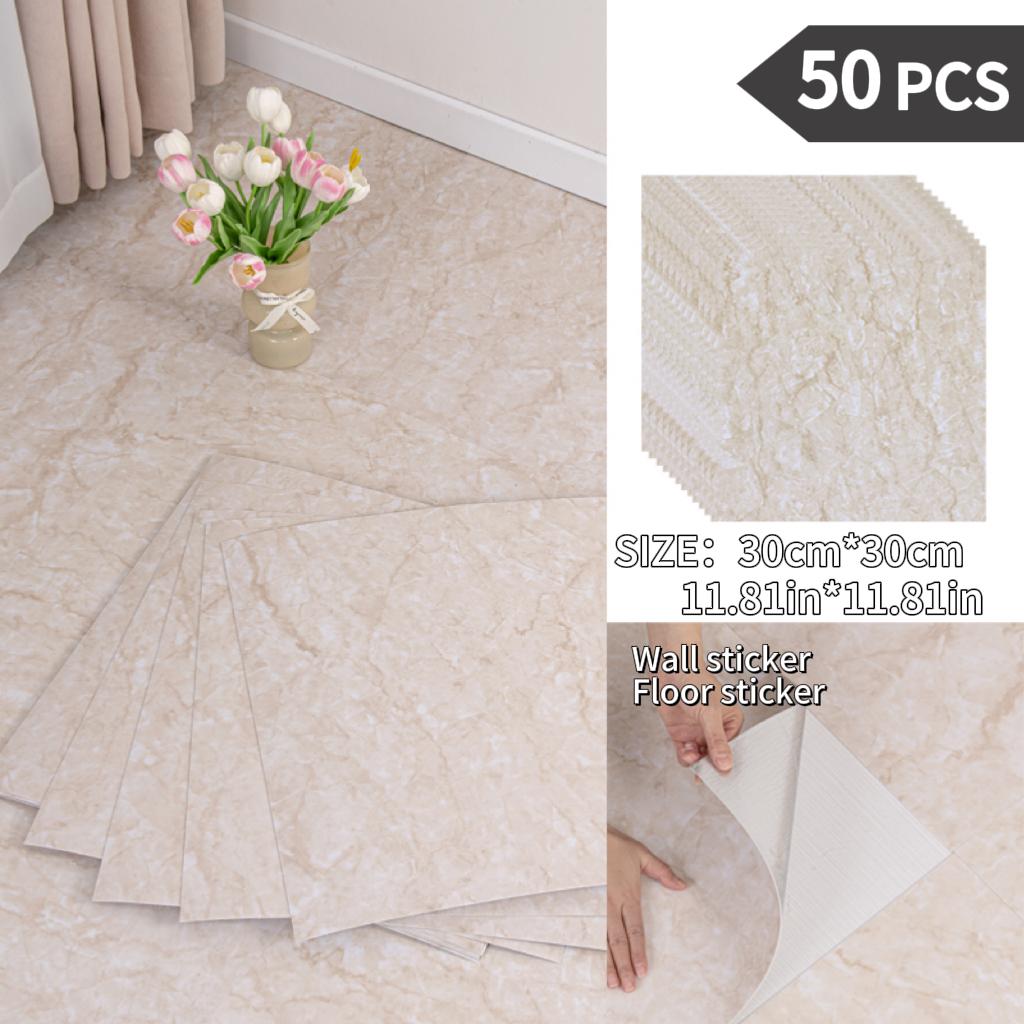 NINETAI Peel And Stick Floor Tile, 50pcs Vinyl Plank Wood Grain Look 11.81in*11.81in/48 Sq.Ft, Kitchen Mats For Floor