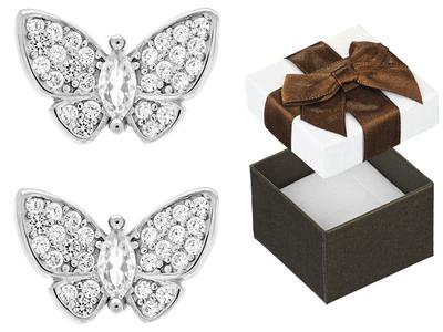 Silver Butterfly Earrings with Zirconia for Women Rhodium-Plated Studs Butterflies 925