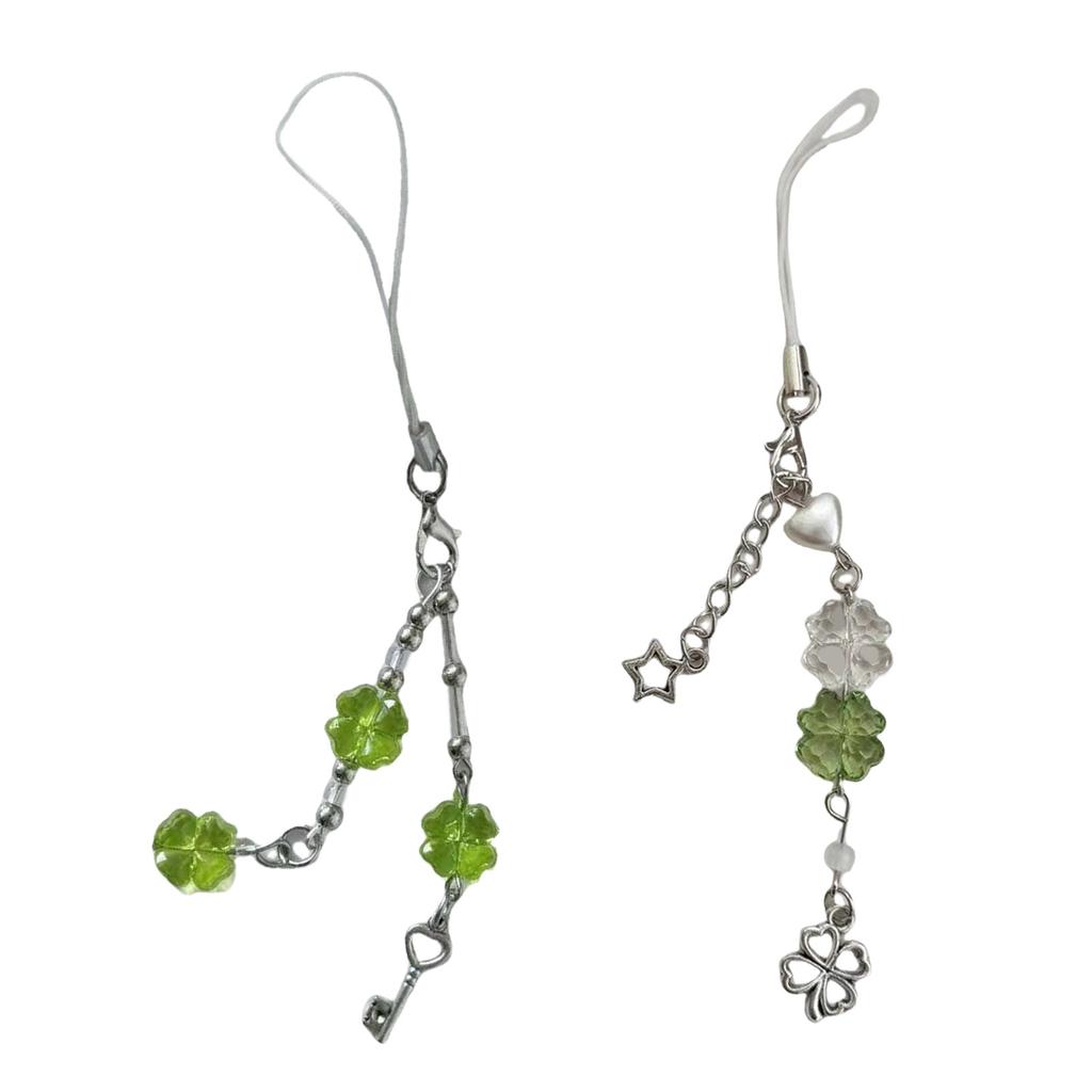 Fashionable Four Leaf Clovers Phone Charm Sturdy Acrylic Alloy Keychain Portable Phone Pendant for All Ages Adults