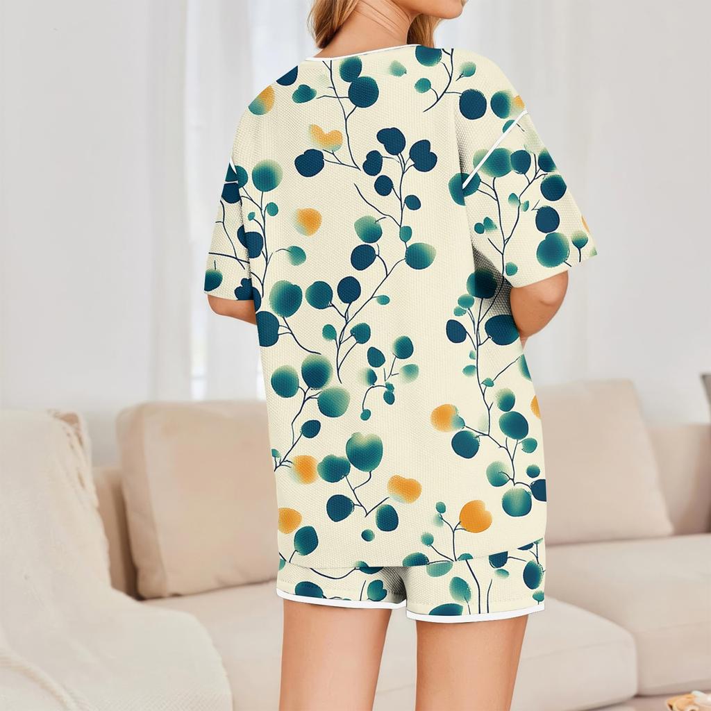 Women's Casual 2 Piece Short Sleeve Top And Shorts Matching Pajamas Set