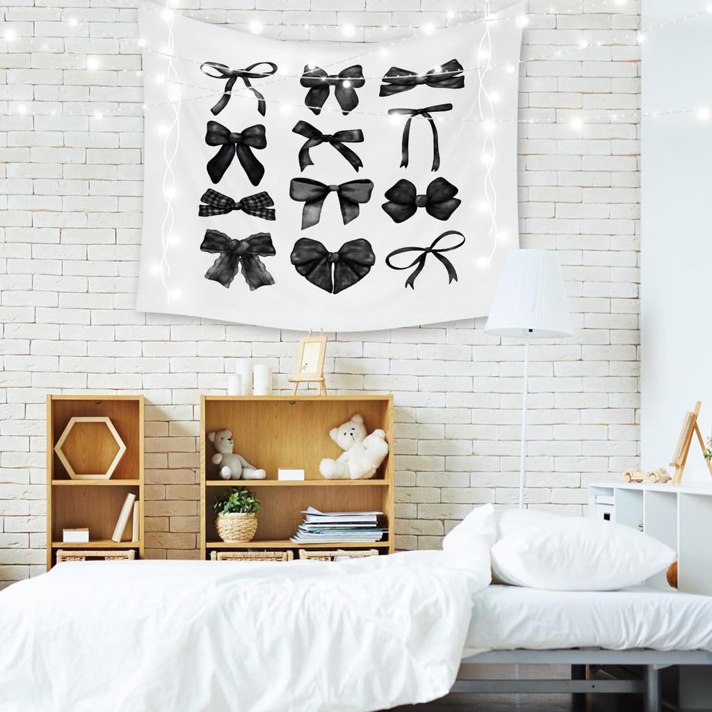 LiTiu Black Bow Preppy Room Decor Tapestry, Trendy Coquette Wall Decor Wall Hanging for Girls Bedroom Dorm, 50x60 in(Unframed)