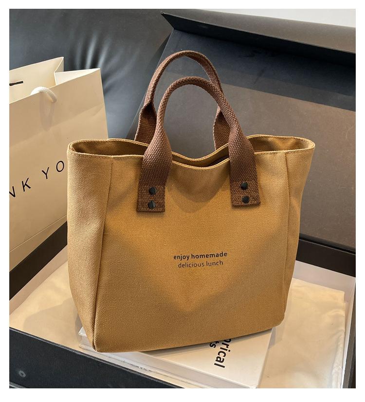 

Canvas Women s Bag Simple Letter Printed Handbag Large Capacity Tote Bag Canvas Shoulder Bag Bento Bag темного кольору хакі