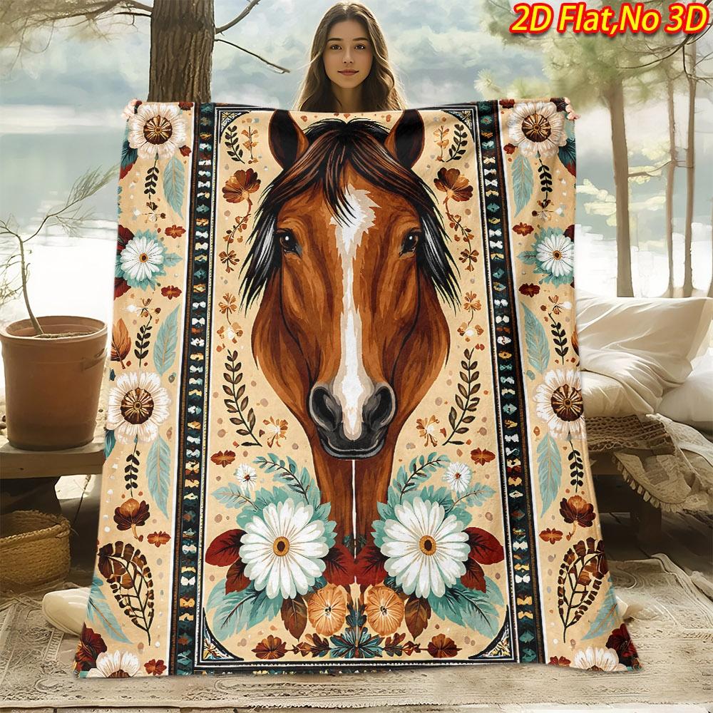 A New Arrival for Spring And Summer, This 2D Flat Printed Blanket Features a Horse Floral Theme with Digital Printing. It'S Soft And Comfortable, Made