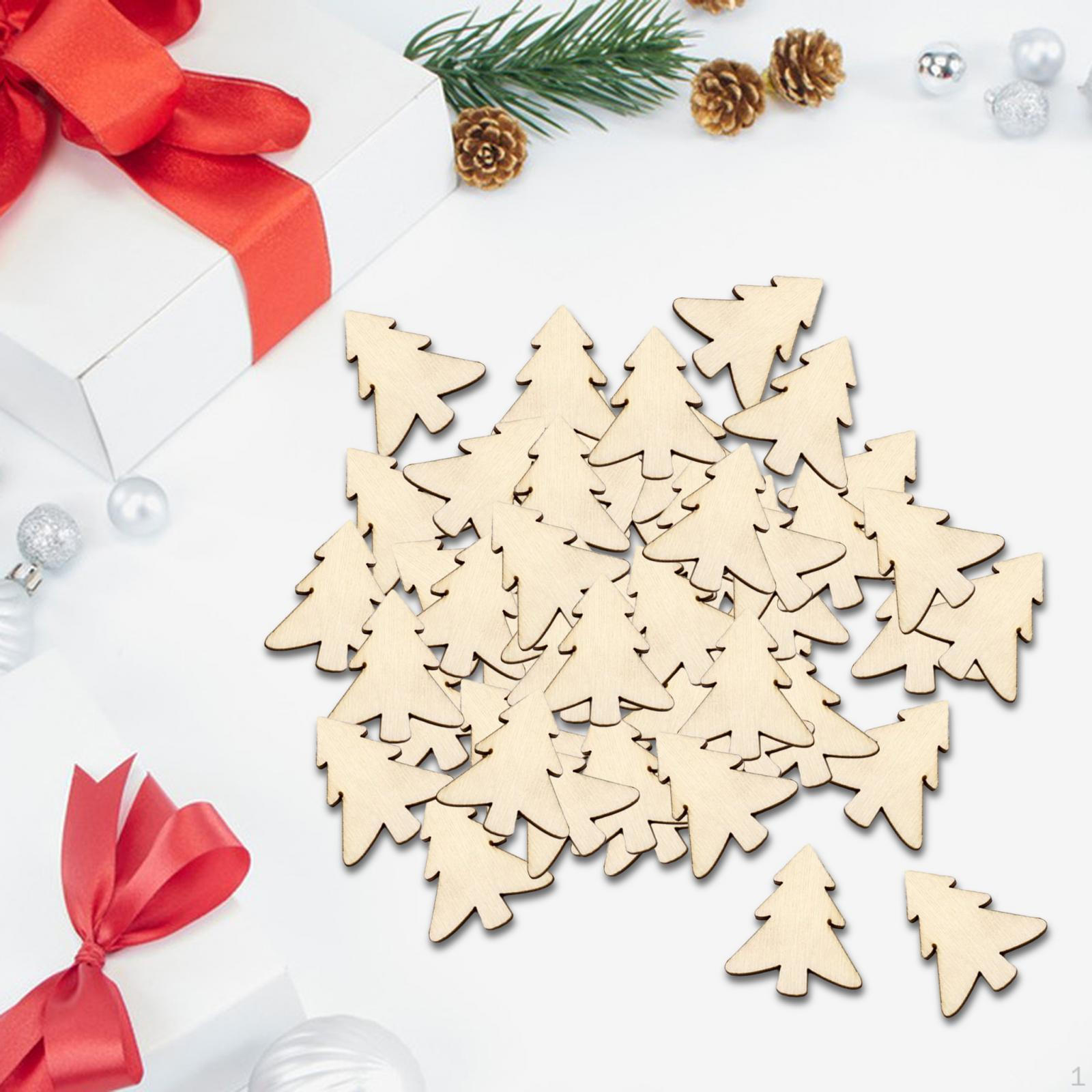 

50Pcs Wood Christmas Ornament Unfinished Slices Handmade Signs Decor Blank Cutouts Xmas