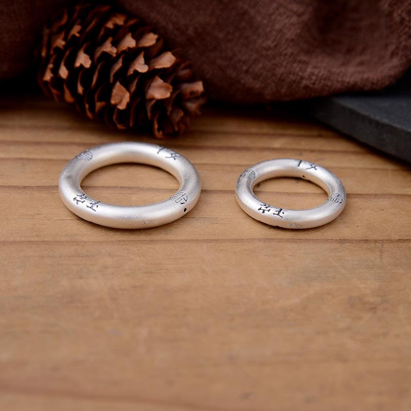 Sterling Silver Fu Character Peace Buckle Ring - Chinese Style Retro 3D Design, DIY Braiding Accessories