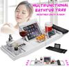 Wooden Bathroom Storage Spa Bath Tub Tray Bridge Shelf Organizer Reading Rack Extendable Bamboo Bathtub Tray Canddy Bath Tray