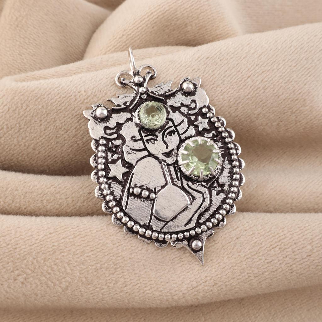 Green Amethyst Gemstone 925 Sterling Silver Women Elegant Pendant 1.9" For Wedding Gift CP-44-6
