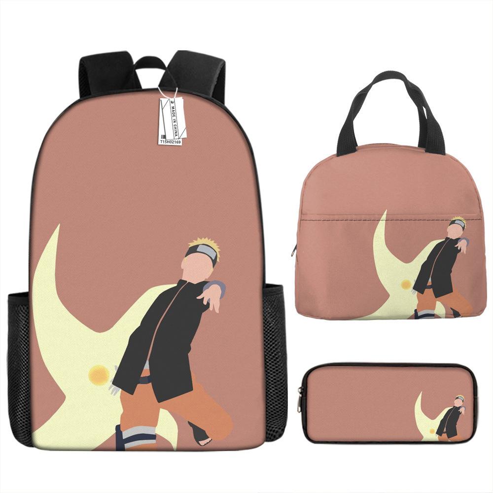Naruto Shippuden Elementary and Secondary School School Bag Large Capacity Campus Backpack Lunch Bag Pencil Bag Three-piece Set