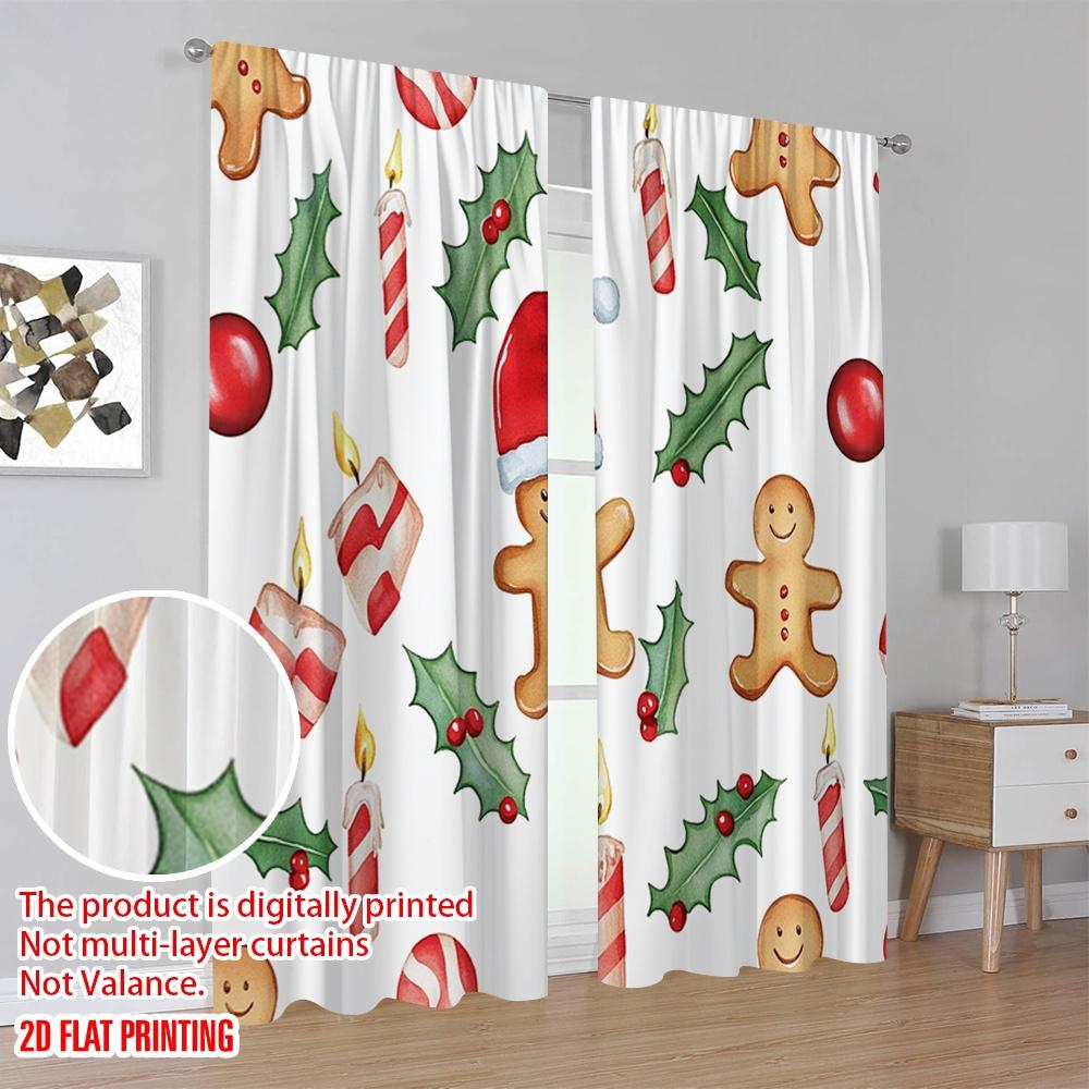 2pcs,2D plane printing Curtains Christmas Candies Ornaments Trees (4) Polyester (without rod) All Seasons for Living Room &