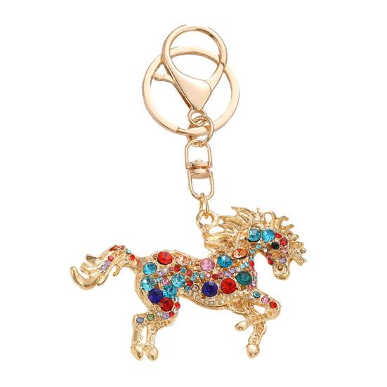 2026 Year of Horse Keychain Colorful Sparkling Rhinestones Key Chain Bag Backpack Hanging Decoration
