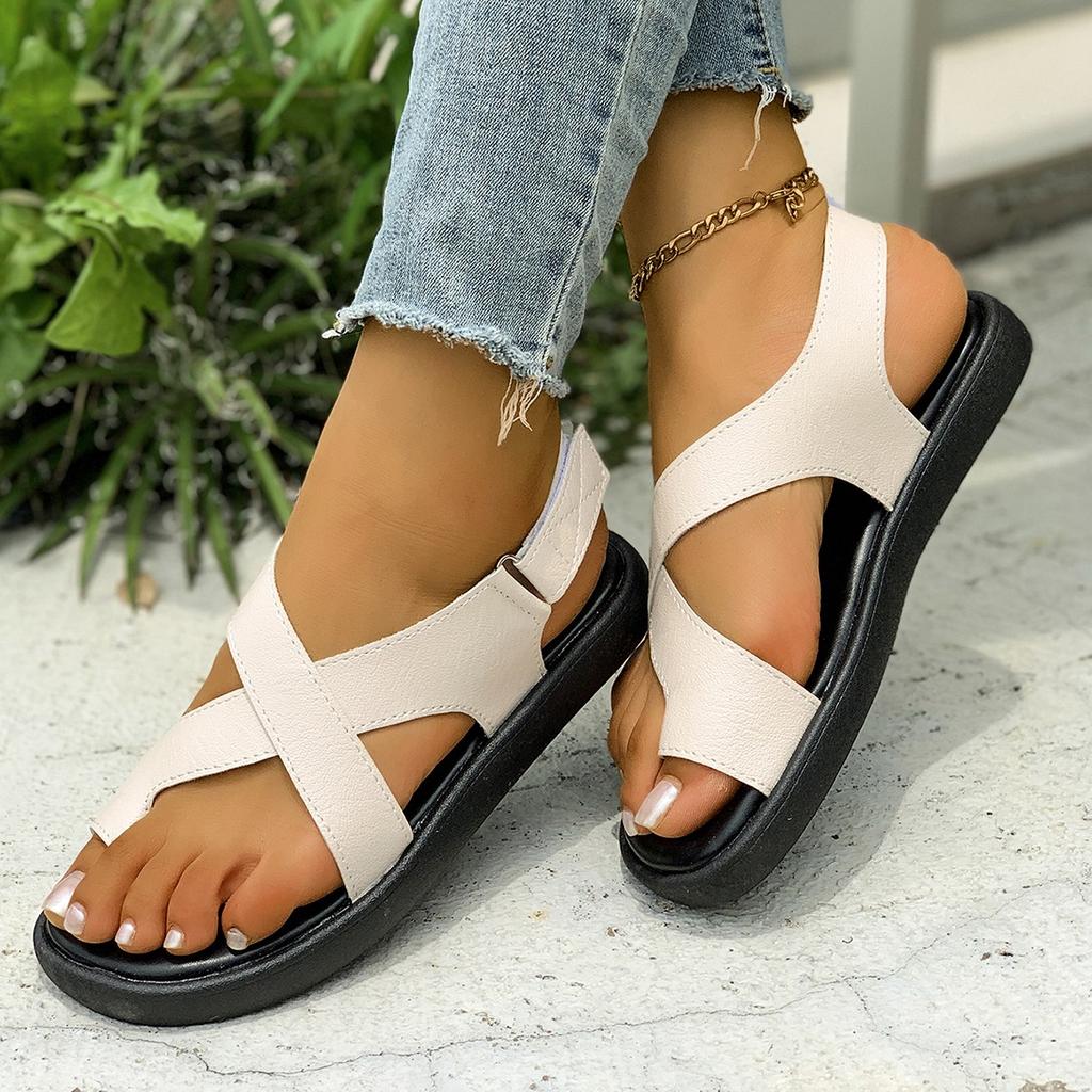Fashion 2025 New Leather Ladies Flat Sandals Fashion Comfortable Outside Walking Women Sandals Summer Roman Casual Soft Sandals Shoes