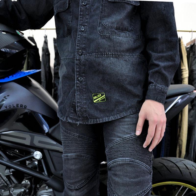 VOLERO Unisex Retro Black Denim Motorcycle Jacket - Anti-fall Assault Shirt