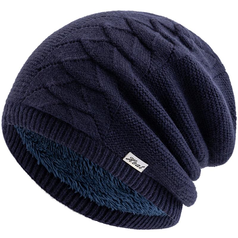 New Style Unisex Warm Dandy Winter Hat Heat Metal Label Plush Fur Lined Soft Beanie Hat Thick Hats For Women Men Knitted Hat