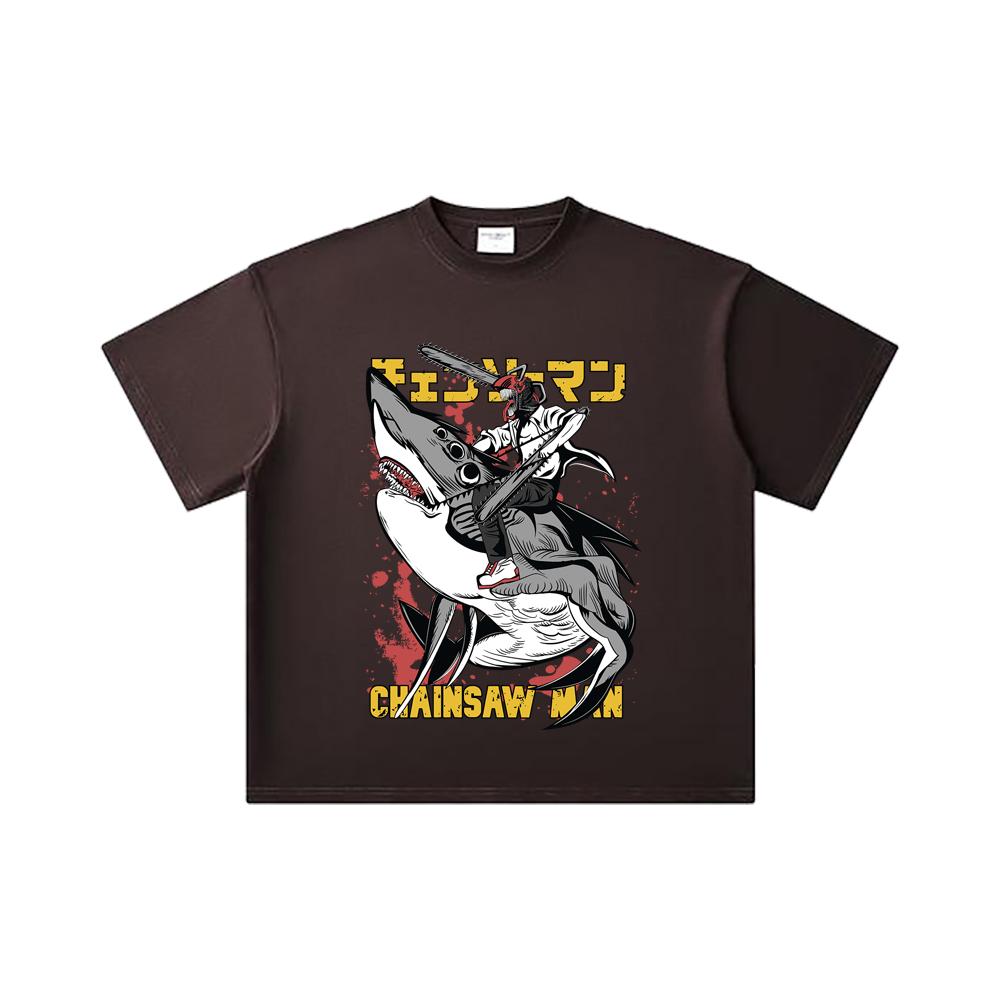 260 GSM Double Yarn 32 Count 100% Cotton Chainsaw Man V43 Denji Print Unisex Heavy Cotton T Shirt