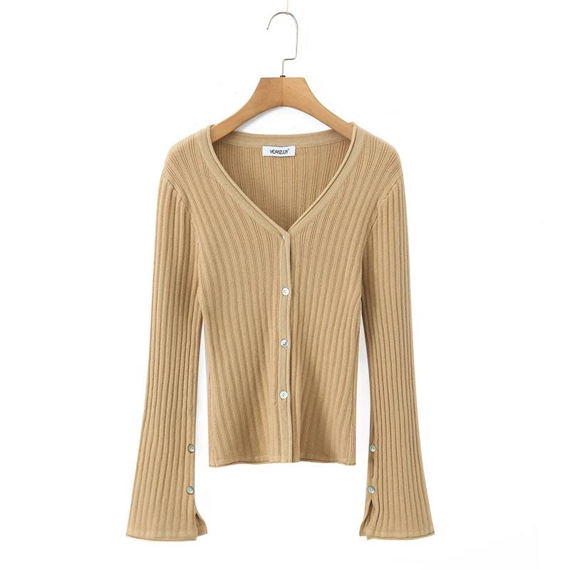 Korean Retro V-Neck Cardigan & High Waist Pleated Skirt Knit Set
