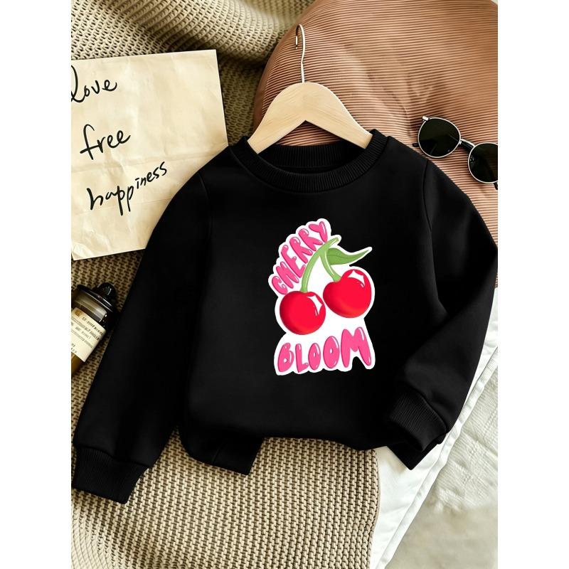 European sizes Cute Cherry Print Pattern 0-3 Years Kids' Comfortable Lightweight Crewneck Sweatshirt Suitable for Outdoor Wear