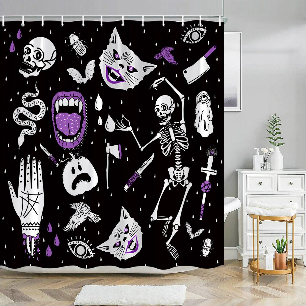 

Страшные Хэллоуинские шторки для душа Черный кот Тыква Шторка для душа Ведьма Фиолетовая Летучая мышь Паутина Тканевая шторка для душа Декор для ванной 90x180cm-35x70in