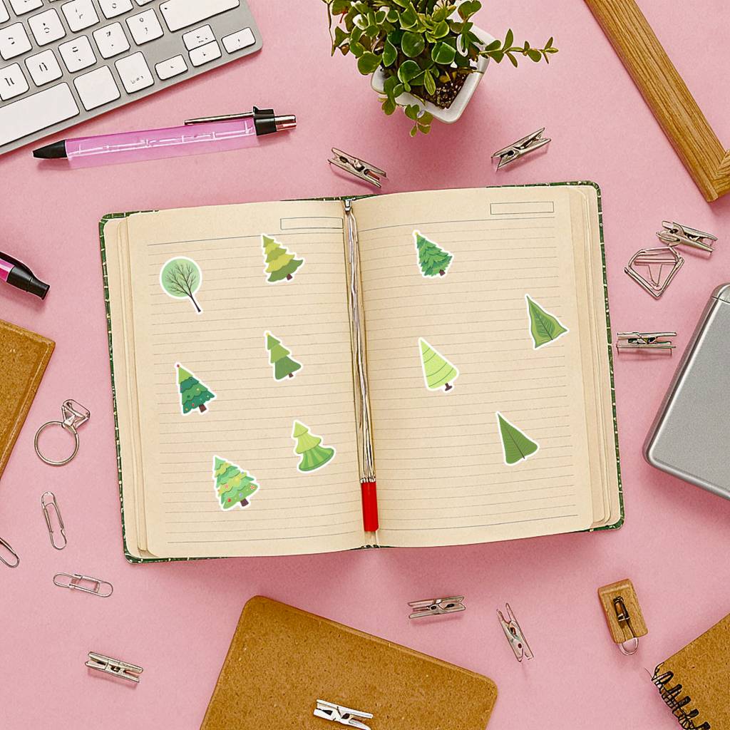 35pcs Festive Tree Stickers Cute Nature Christmas Stickers  Stickers For  Laptop Luggage Scrapbook Diary Sticker