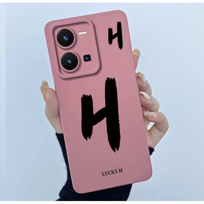 For Vivo Y35 Case Cute Initial Letters Soft Liquid Silicone Back Cover For Vivo Y 35 4G Funda Anti Drop Phone Protector Coque
