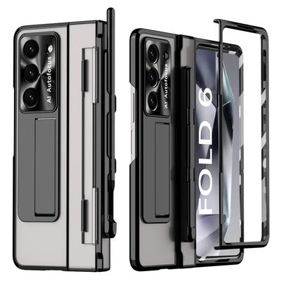 For Samsung Galaxy Z Fold6 5G Kickstand Phone Case PC Folding Cover with Tempered Glass Film+Stylus Pen