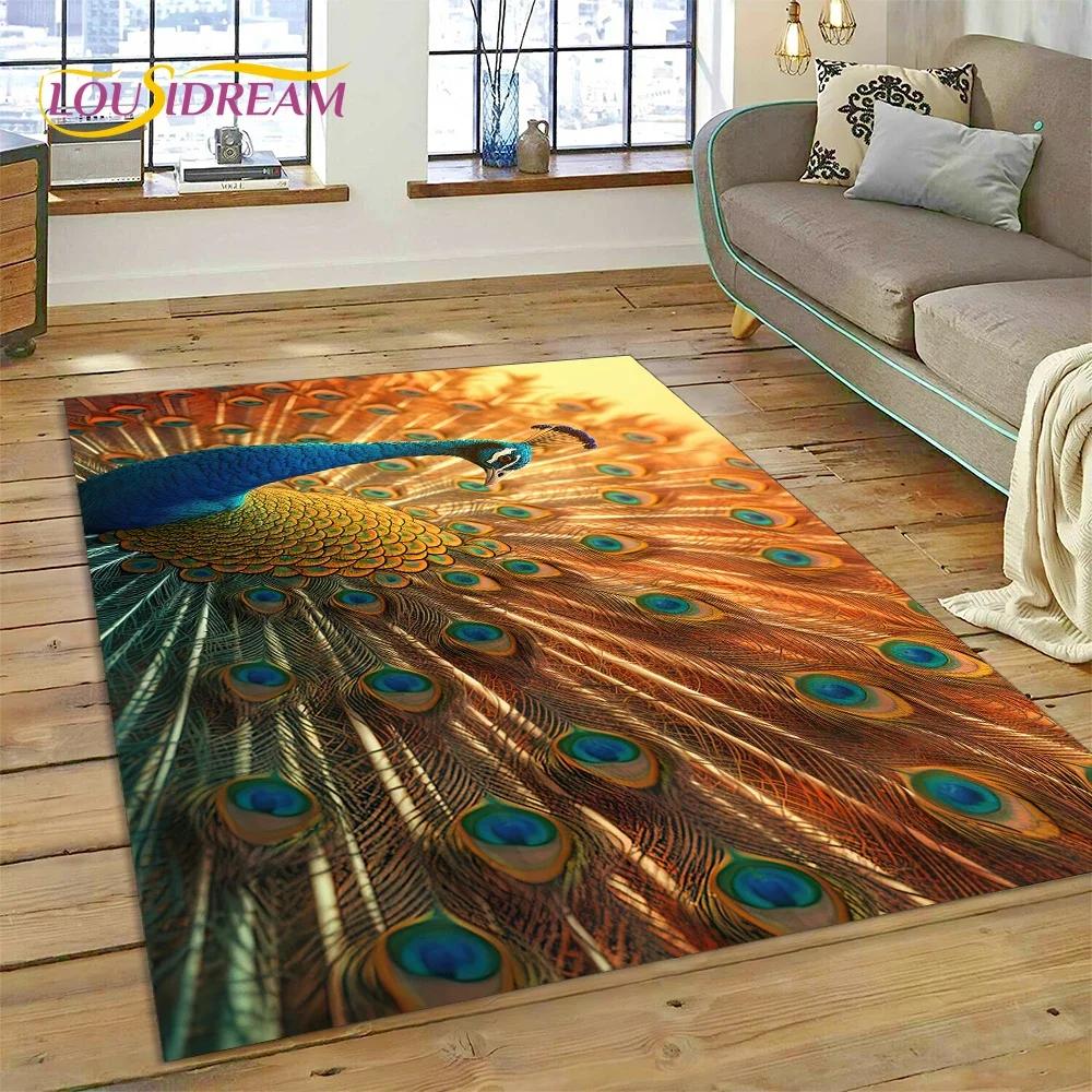 Niedlicher Teppich mit Traumvögeln, Papagei, Pfau, Cartoon-Motiv, für Schlafzimmer, Wohnzimmer, Zuhause, Sofa-Dekoration, Kinderspiel, große Deko-Bodenmatte