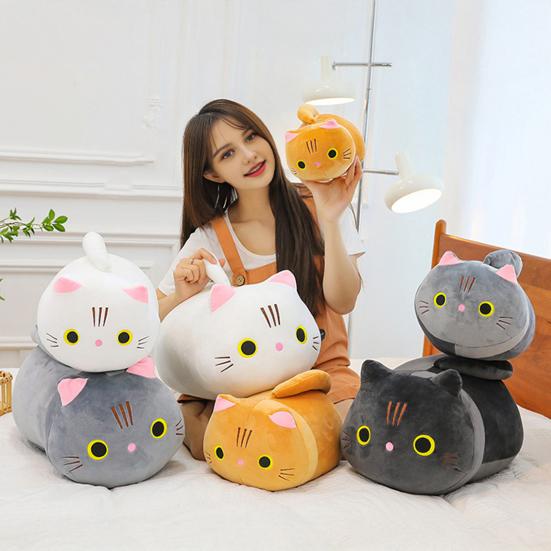 Cat Doll Plush Toy Stress Relief Soft Fluffy PP Cotton Fabric Huggable Animal Pillow Doll Snuggly Sensory Toy