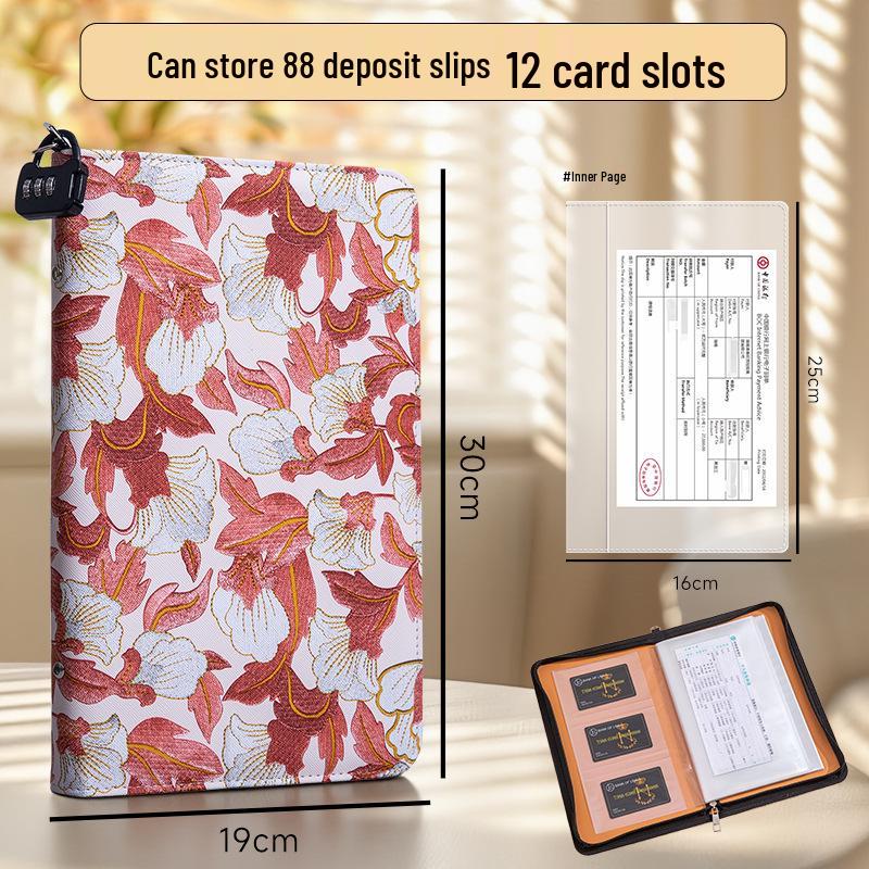Peony Flower Zippered Passbook Bag - Large Size, Document Storage