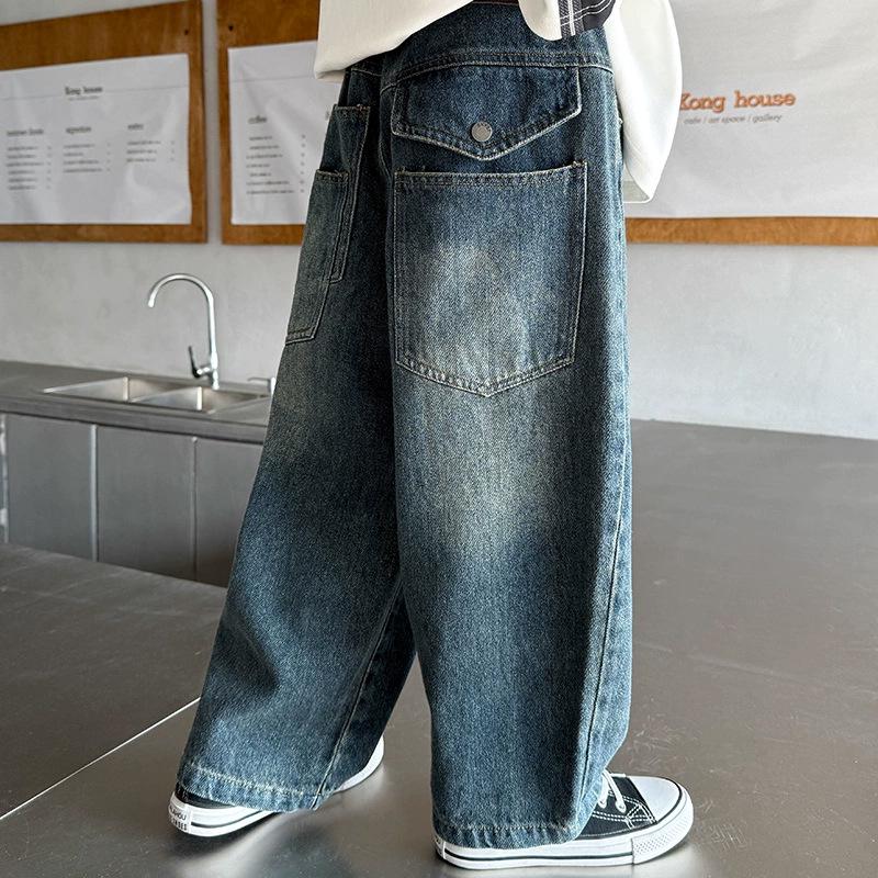 Boys' Trendy Soft Denim Jeans - 2025 Spring/Autumn Straight-Leg Loose Pants, Korean Style Children's Trousers.