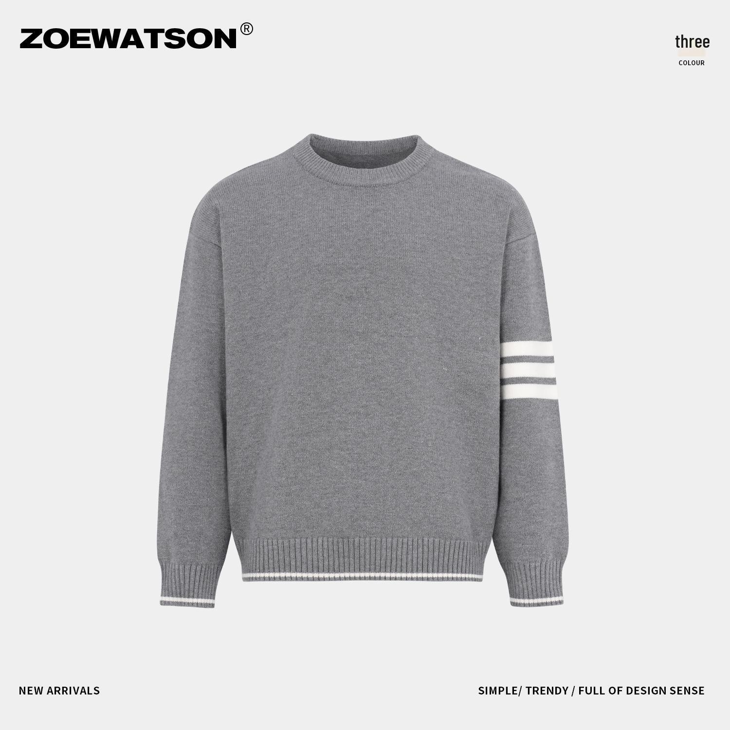 Men s Casual Loose Fit Color Block Striped Sweater - Autumn/Winter Round Neck Knitwear Large