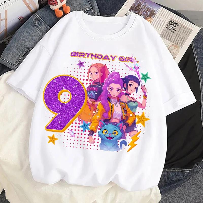 New K Pop Demon Huntersd Tshirt for children cartoon birthday number print tshirts short sleeve tshirts for girls children
