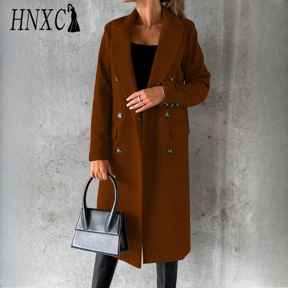 HNXC Damen Vintage Casual Gitterdruck Herbst Winter Langarm Polokragen Jacken & Mäntel