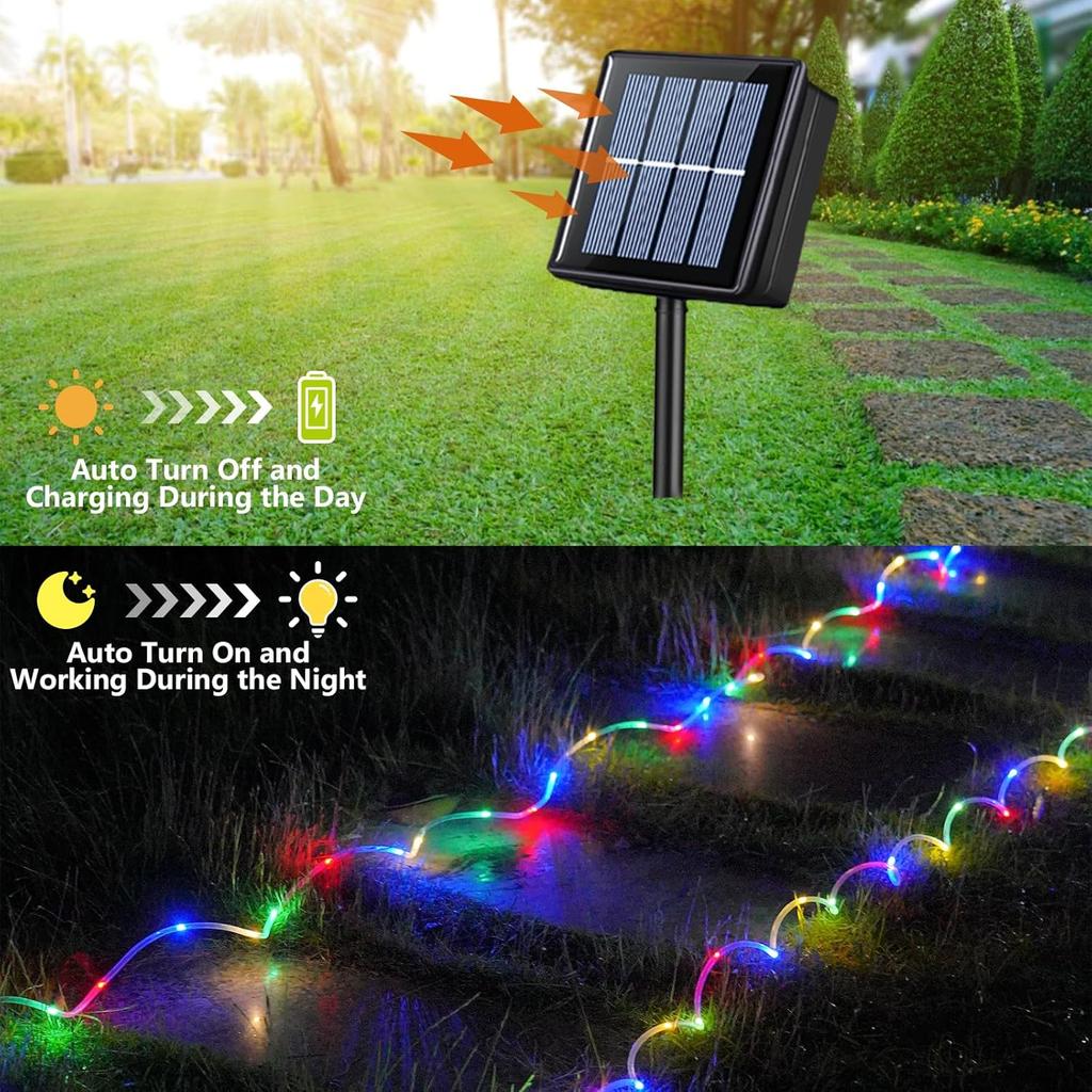 Solar Rope Lights Outdoor Waterproof 50/100LED String Light Clear PVC Tube Light for Camping Pool Railing Porch Tree Yard Decor