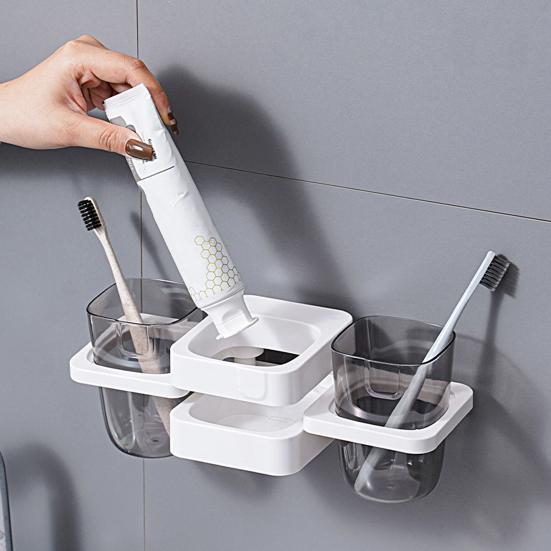 Dustproof Upside-down Design Stable Punch-free Wall-mounted Suction-up Toothpaste Toothbrush Holder Toothbrush Organizer