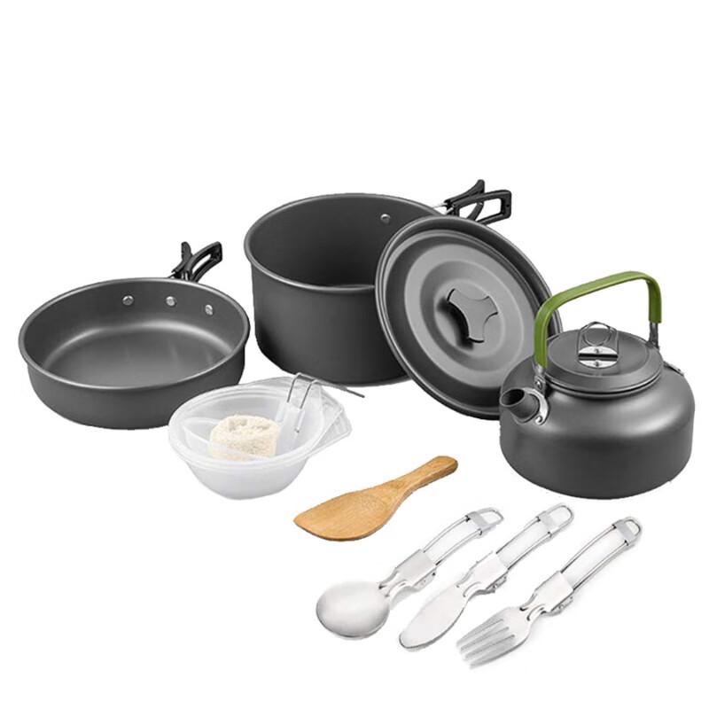 ZISIZ Outdoor Camping Cookware Set with Teapot & Tableware