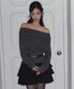 Ledeoli Two-Way Off-Shoulder Striped Knit Top [Charcoal]