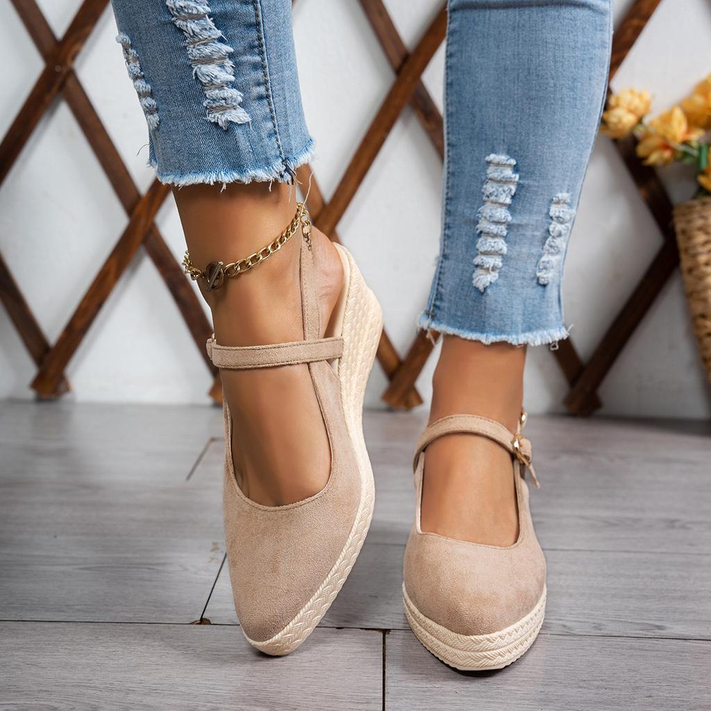 Women's Woven Wedge Thick Heel Sandals Female Platform Sandals Spring New Suede High Heel Pointed Strap Fashion Thick Sole Shoes