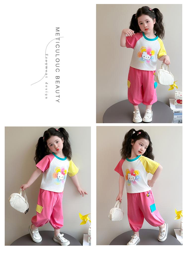 Girls' Summer Set 2026 New Fashionable Children's Short Sleeved Girl Baby Summer Dress Cat Leisure Summer