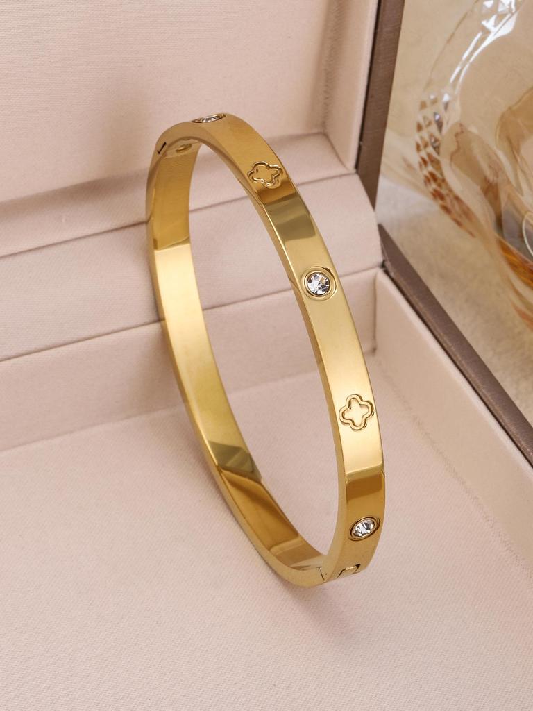 18K Gold Plated Four-Leaf Clover Stainless Steel Bracelet 3-Piece Set