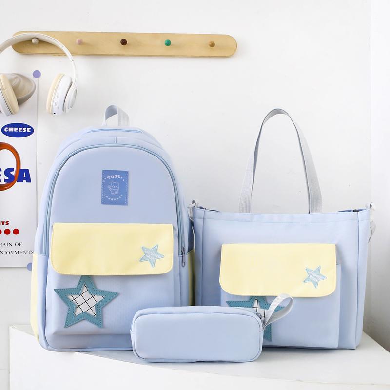 Three-Piece Backpack Set Color Contrast Schoolbag Girls Large Capacity Backpack for Primary and Secondary School Students