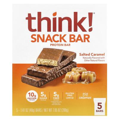 Myslet si!, Protein+ 150kalorické tyčinky, Slaný karamel, 5 kusů, 1,41 oz (40 G) Na bar