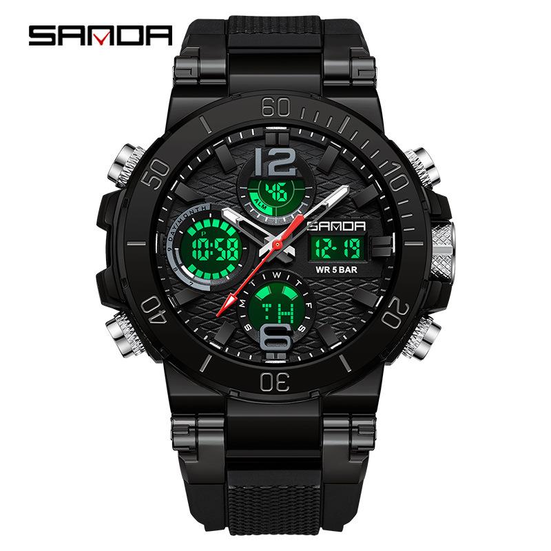 SANDA Watch Cool Trend Multifunctional Sports Waterproof Dual Display Electronic Watch