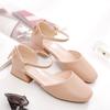 Close Toe Sandals Woman ,Square Toe Low Heels , New Soft Work Shoes ,Ankle Buckle Strap ,Back Zipp ,Apricot ,Beige ,Dropshipping