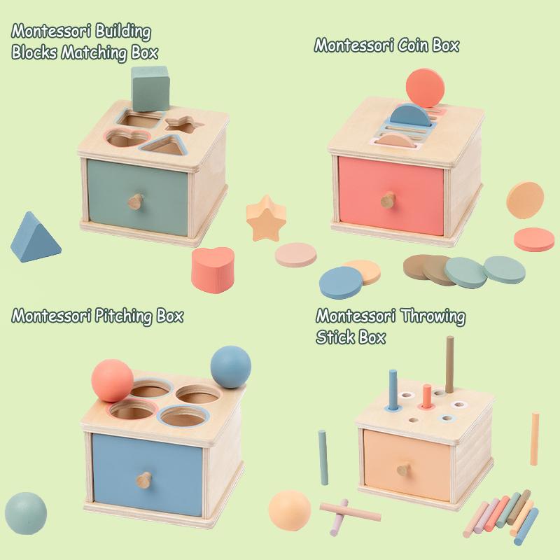 Baby Montessori Learning Toys: Wooden Color Shape Sorter with Drawer Box, Busy Board & Matching Game | Fine Motor Sensory Gift
