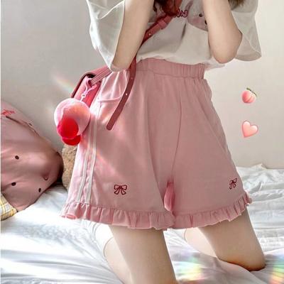 Sporty shorts kvinner volanger Kawaii buer Japansk stil Uformell Løs Myk høy midje Sommerstudenter Enkel mote Populær Chic