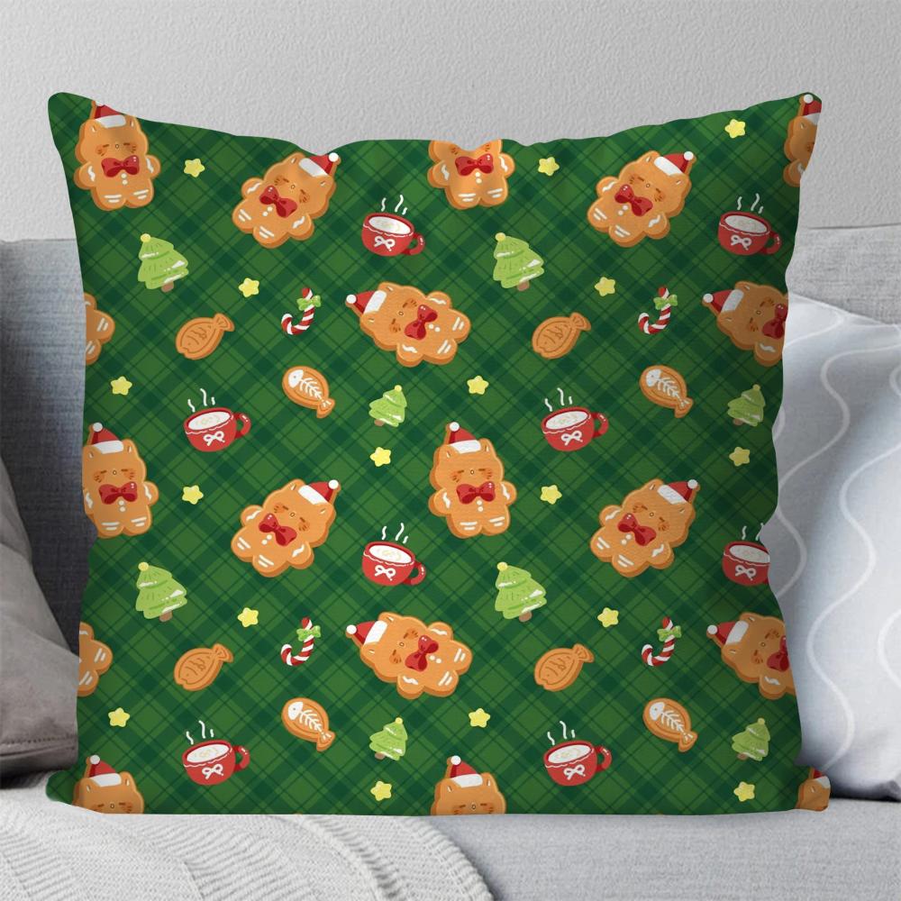 Lebkuchenmann Weihnachten Kissenbezug Quadratisches Kissen Schlafzimmer Sofa Freizeit Komfortkissen Auto Wohnzimmer Heimdekoration 40X40
