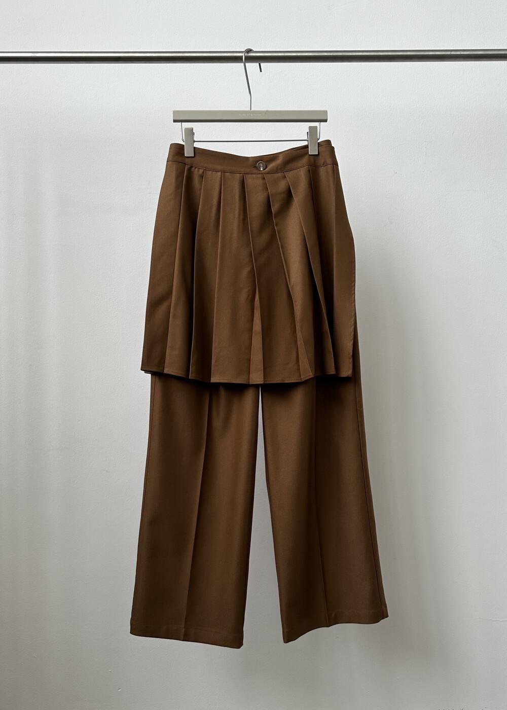 

2026 Spring European & American Style Pleated Skirt Patchwork Trouser Set - Trendy Two-Piece Small темно-коричневого