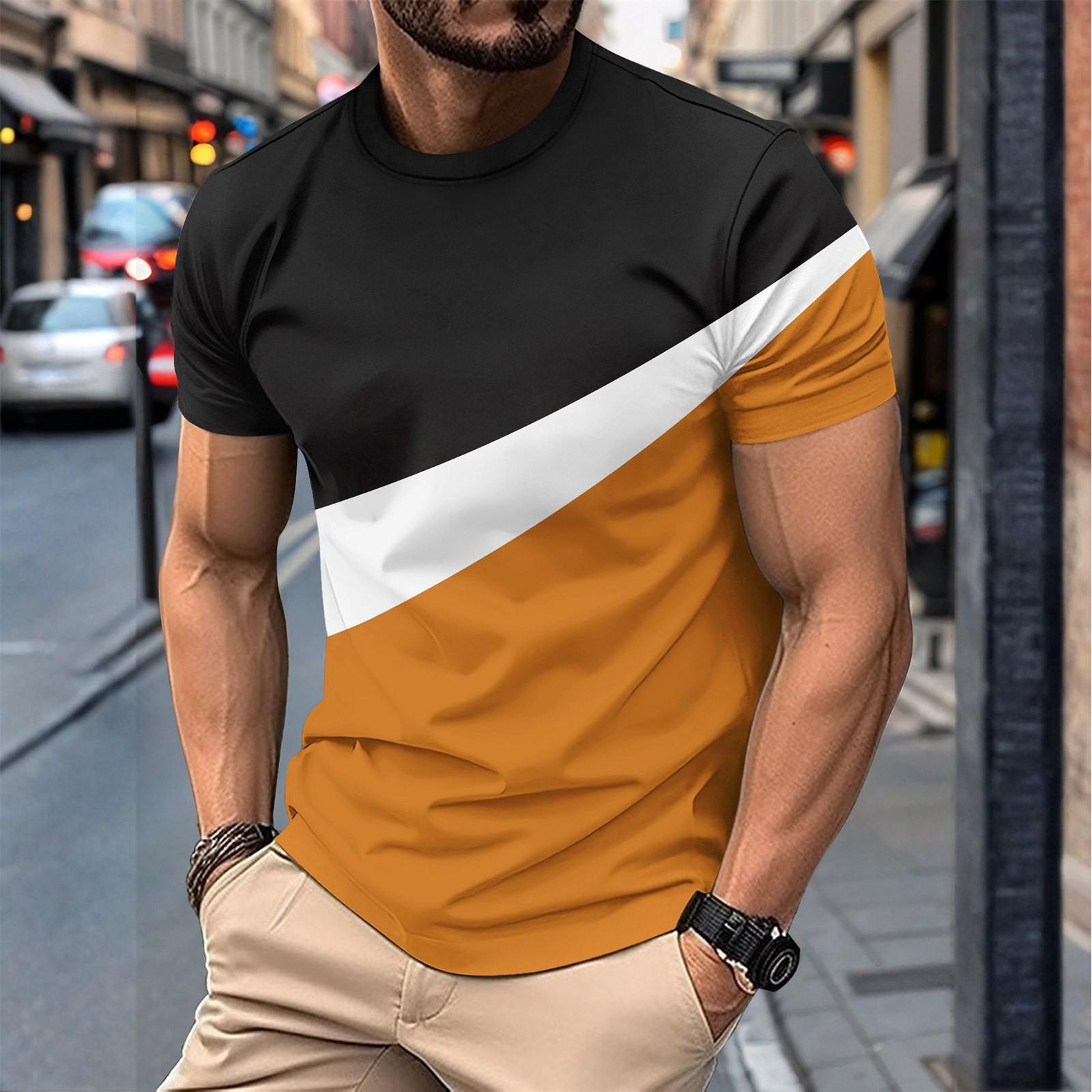 

Men s Summer Casual Round Neck Short Sleeve Color Matching Pullover T-shirt Top XL