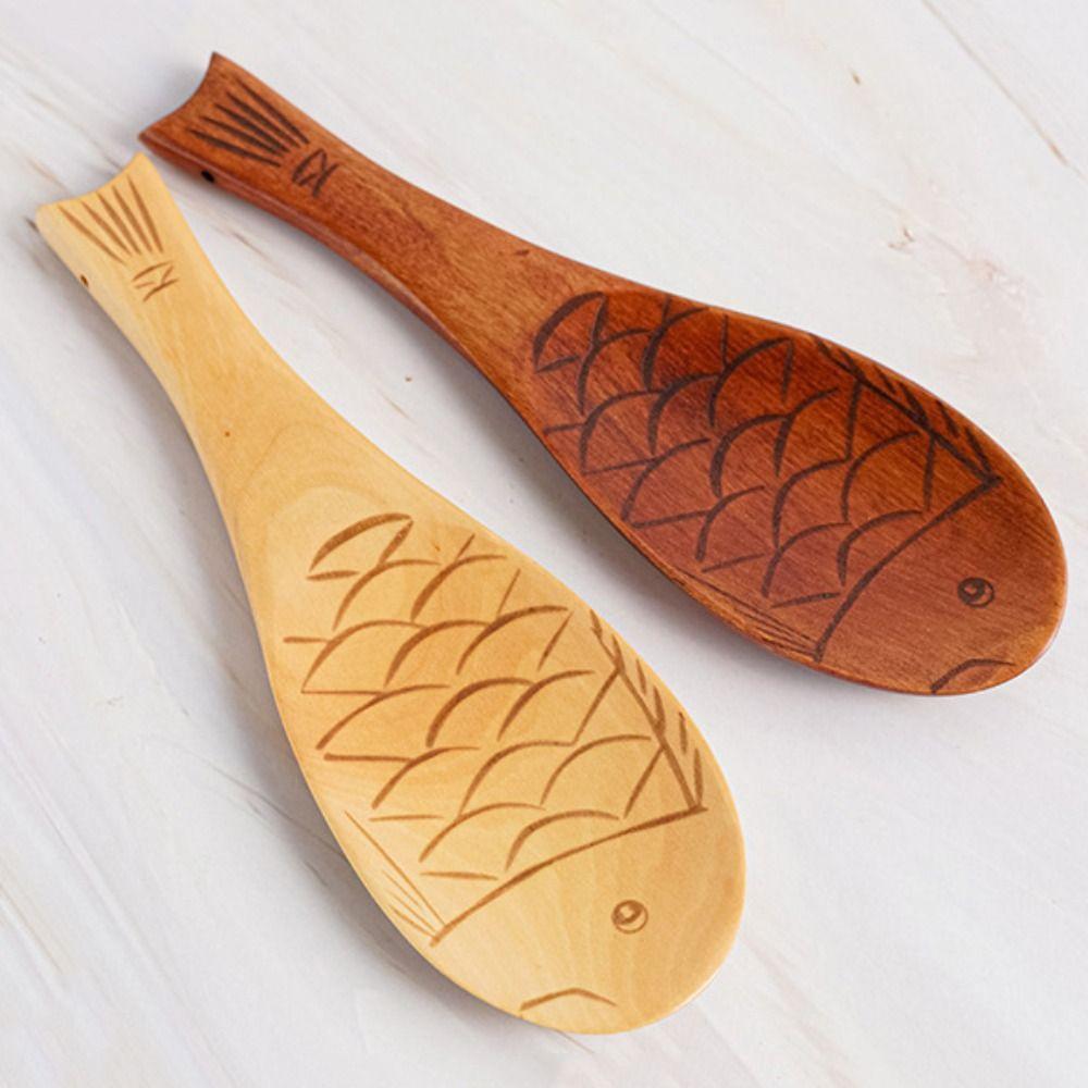Wooden Wooden Rice Spoon Fish-shaped Slotted Spoon New Soup Spoon Kitchen Tool