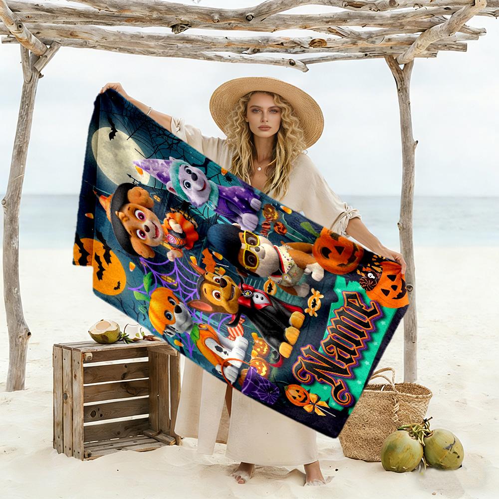 Halloween Bluebird Party Customize Text Beach Towel Quick-Dry Soft Microfiber Perfect for Traveling Yoga Camping and Swimming