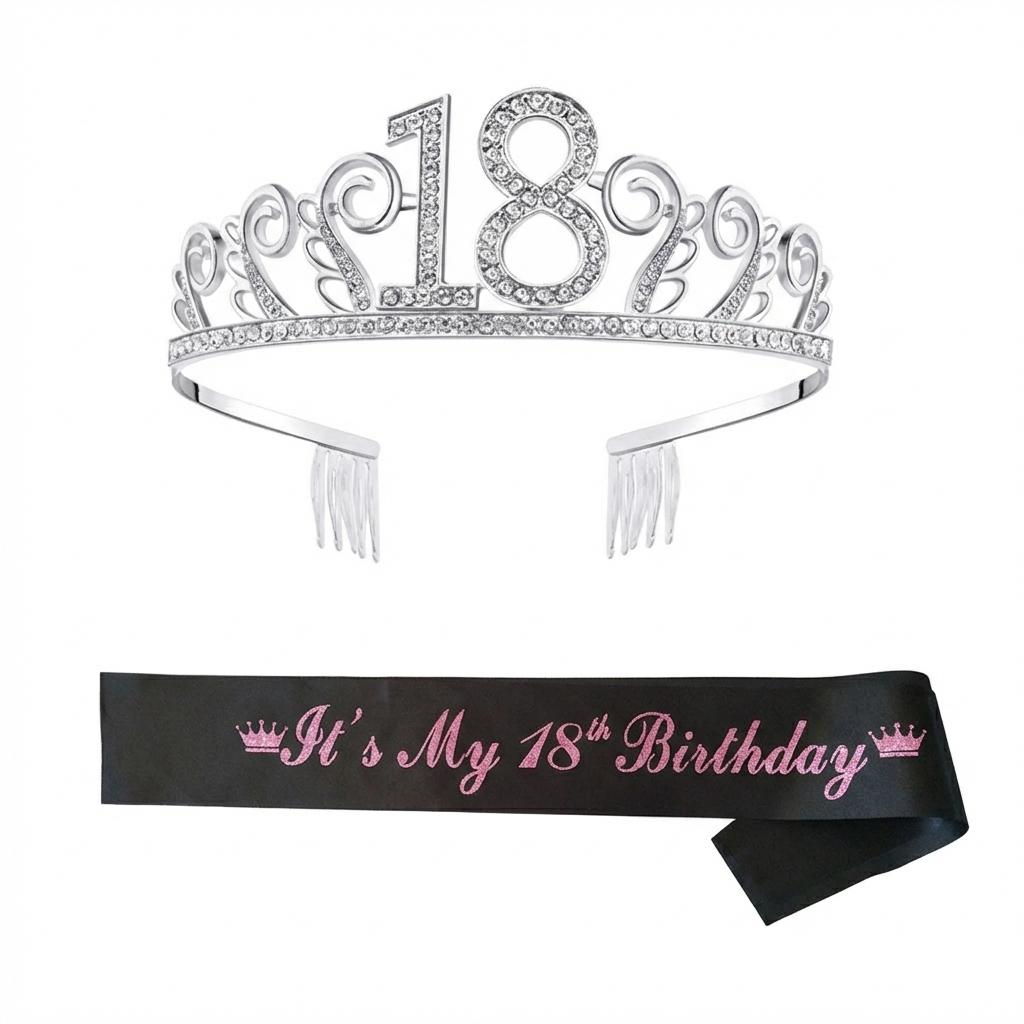

Birthday Sash Set With Number Crown Gold Glitter For 30-60 Year Olds Party Celebration ONE SIZE